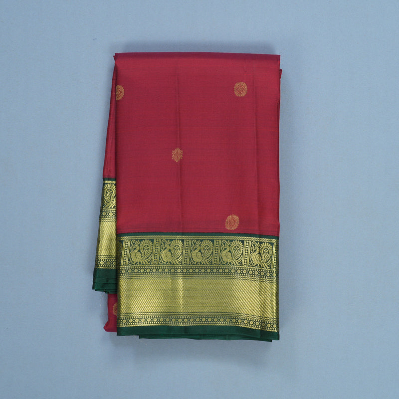 Hayagrivas Handloom Red Kanjivaram Silk Saree with Bottle Green Border SSCBF109G7-1