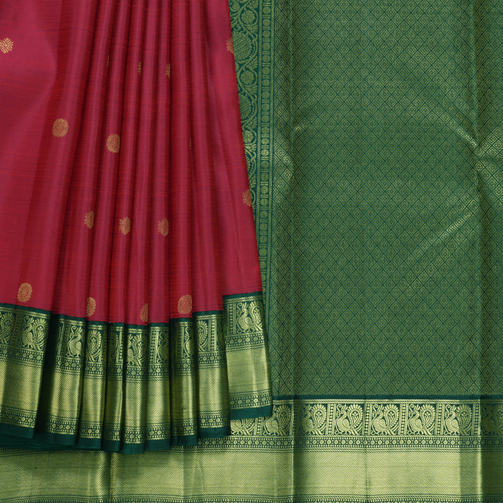 Hayagrivas Handloom Red Kanjivaram Silk Saree with Bottle Green Border SSCBF109G7-1