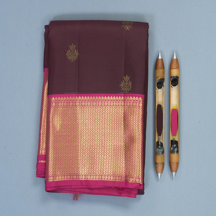 Hayagrivas Handloom Coffee Brown Kanjivaram Silk Saree with Pink Border SSCBF109G9-1