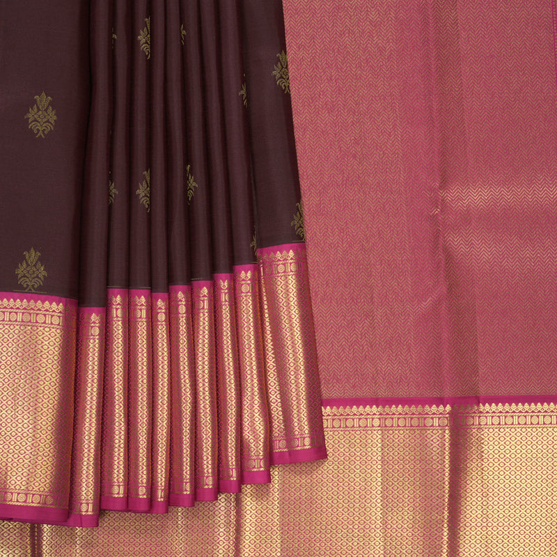 Hayagrivas Handloom Coffee Brown Kanjivaram Silk Saree with Pink Border SSCBF109G9-1