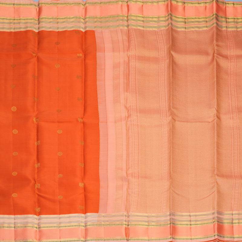 Hayagrivas Handloom Dark Orange Kanjivaram Silk Saree with Peach Pink Border SSCBF122H6-1