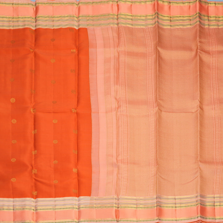 Hayagrivas Handloom Dark Orange Kanjivaram Silk Saree with Peach Pink Border SSCBF122H6-1