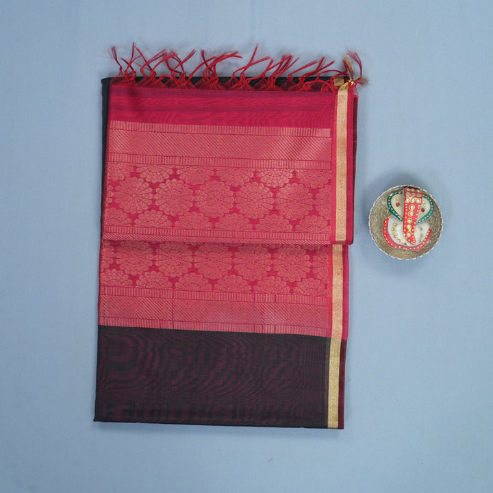 Hayagrivas Dark Grey Kora Silk Cotton Saree SSCBF123H1-3