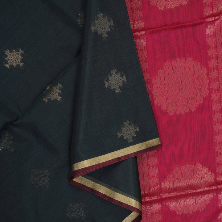 Hayagrivas Dark Grey Kora Silk Cotton Saree SSCBF123H1-3