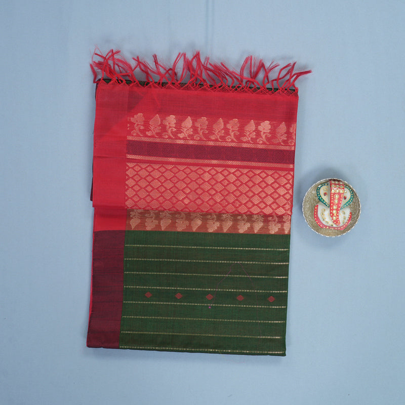 Hayagrivas Bottle Green Kora Silk Cotton Saree SSCBF123H15-3