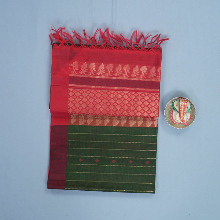Hayagrivas Bottle Green Kora Silk Cotton Saree SSCBF123H15-3