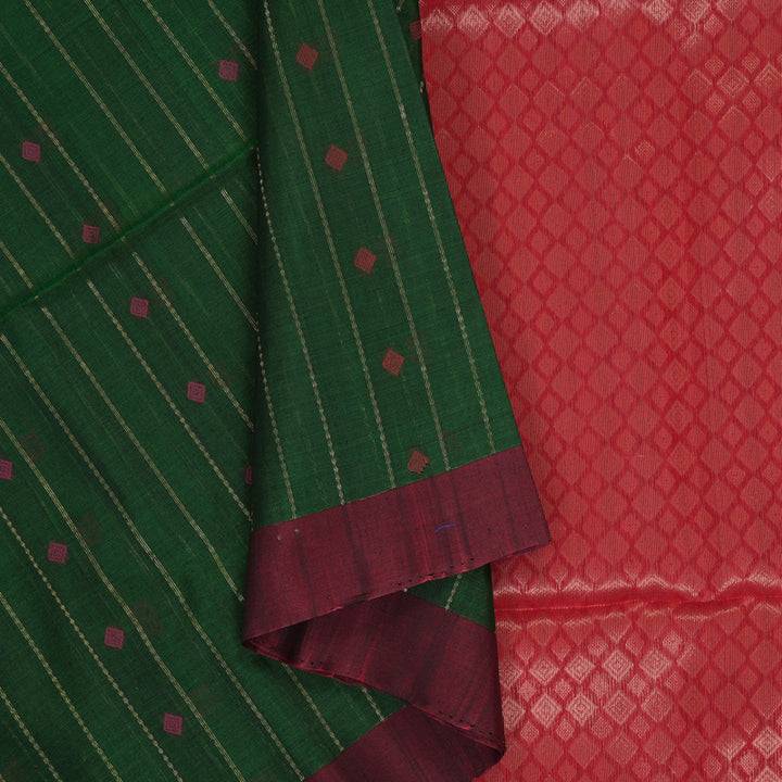 Hayagrivas Bottle Green Kora Silk Cotton Saree SSCBF123H15-3