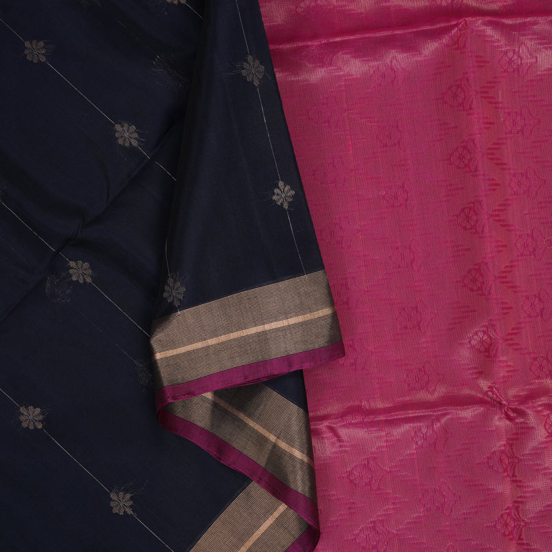 Hayagrivas Deep Navy Blue Kora Silk Cotton Saree SSCBF123H17-2