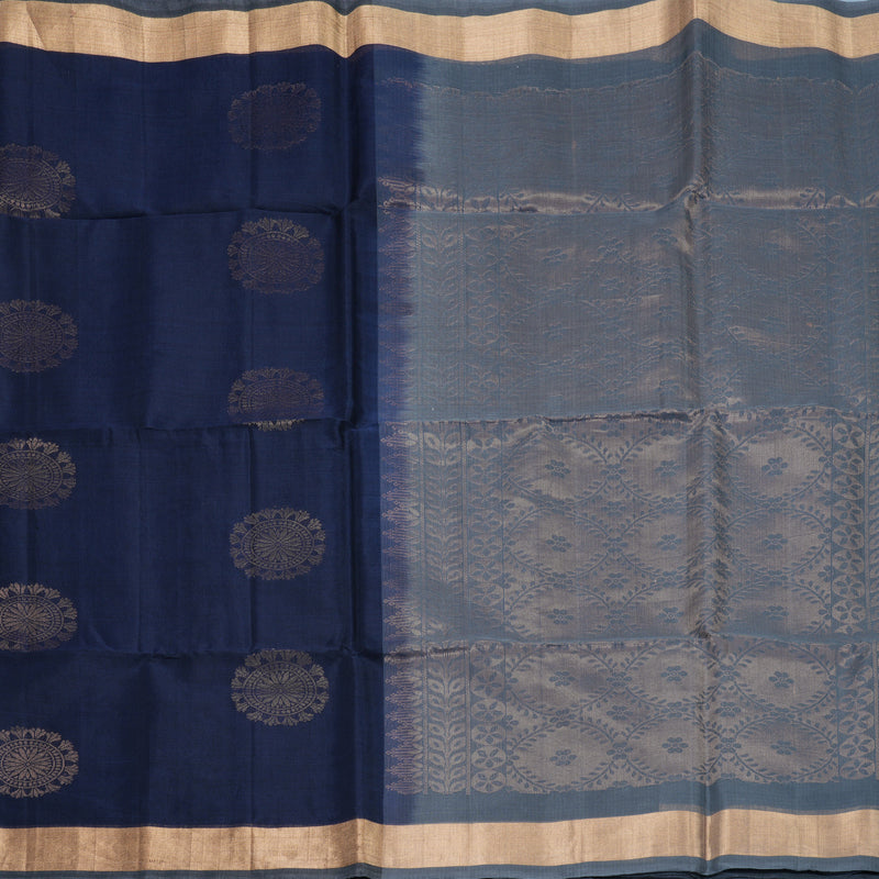 Hayagrivas Navy Blue Kora Silk Cotton Saree SSCBF123H22-1