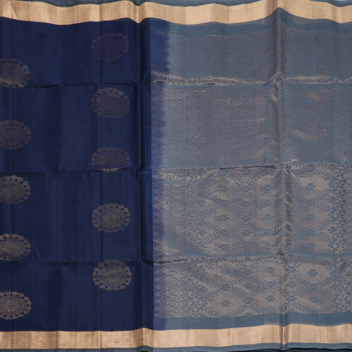 Hayagrivas Navy Blue Kora Silk Cotton Saree SSCBF123H22-1
