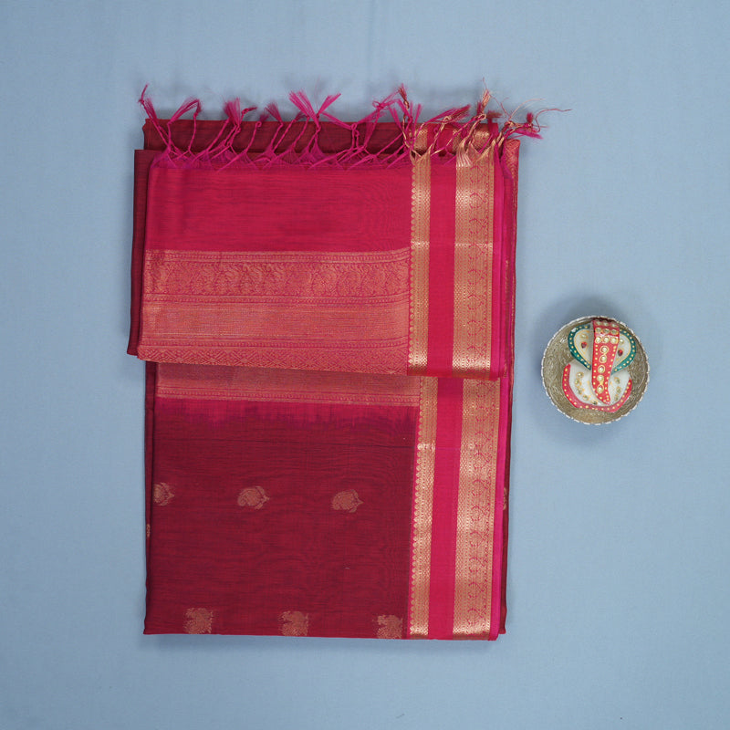 Hayagrivas Maroon Kora Silk Cotton Saree SSCBF123H26-1