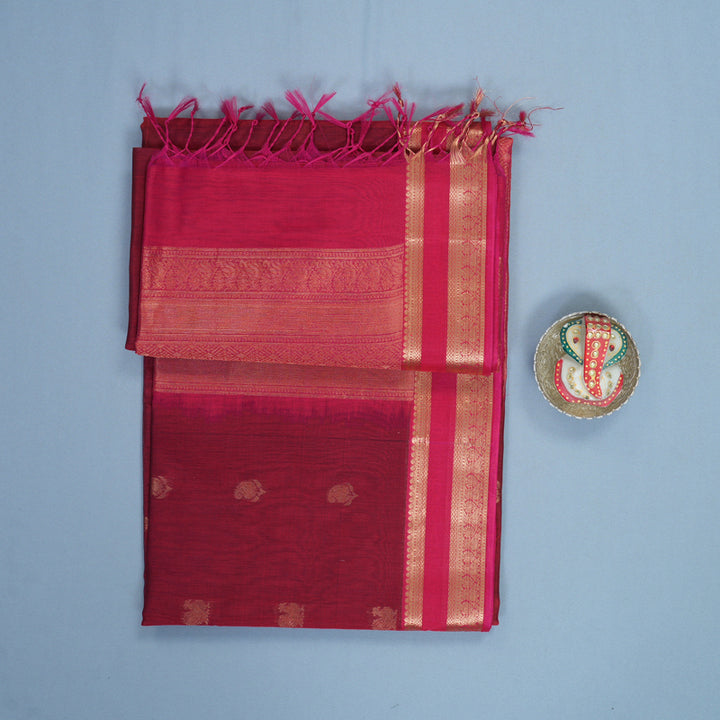 Hayagrivas Maroon Kora Silk Cotton Saree SSCBF123H26-1