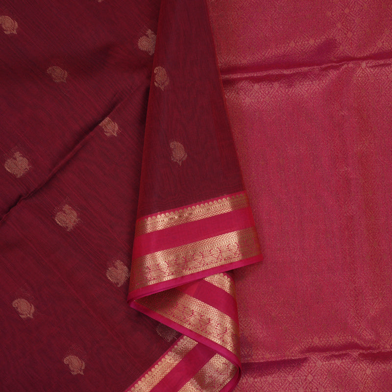 Hayagrivas Maroon Kora Silk Cotton Saree SSCBF123H26-1