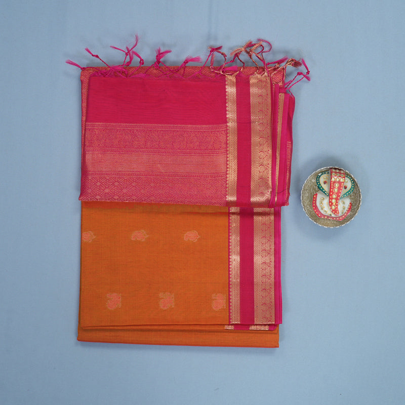 Hayagrivas Golden Orange Kora Silk Cotton Saree SSCBF123H26-2