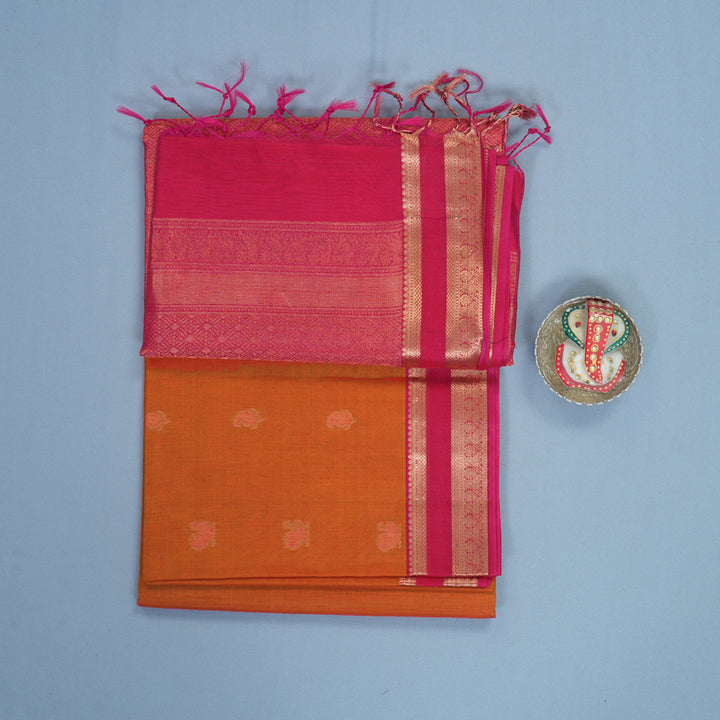 Hayagrivas Golden Orange Kora Silk Cotton Saree SSCBF123H26-2