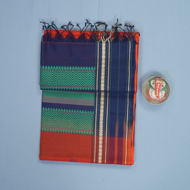 Hayagrivas Reddish-Orange Kora Silk Cotton Saree SSCBF123H9-2