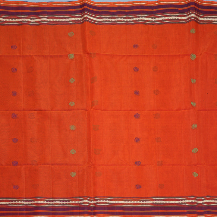 Hayagrivas Reddish-Orange Kora Silk Cotton Saree SSCBF123H9-2