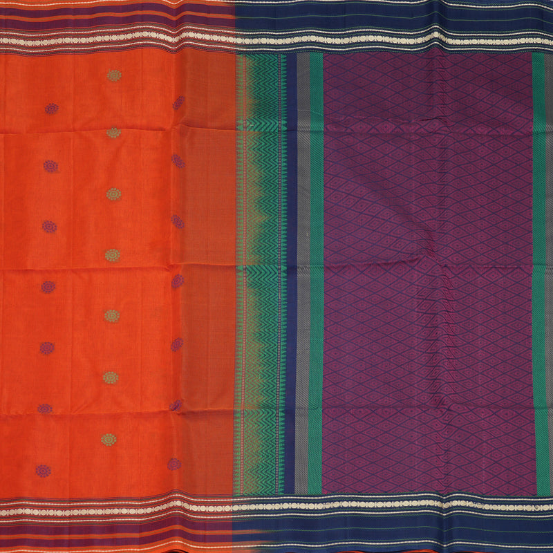 Hayagrivas Reddish-Orange Kora Silk Cotton Saree SSCBF123H9-2