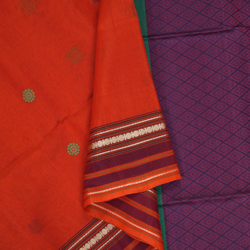 Hayagrivas Reddish-Orange Kora Silk Cotton Saree SSCBF123H9-2