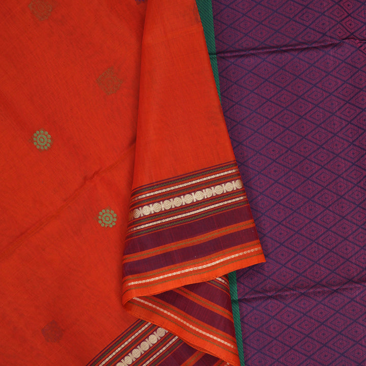 Hayagrivas Reddish-Orange Kora Silk Cotton Saree SSCBF123H9-2