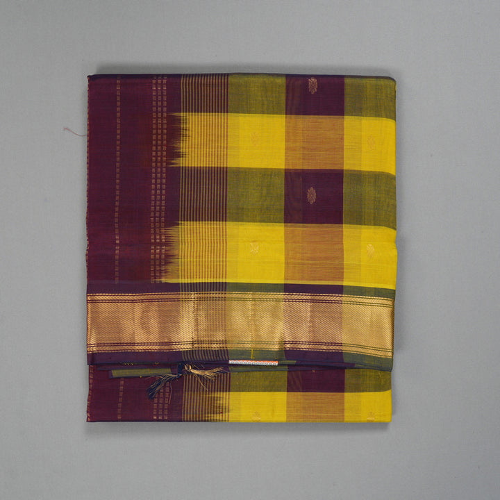 Hayagrivas Lemon Yellow & Wine Checks Pure Silk Cotton Saree SSCBF13D7-11