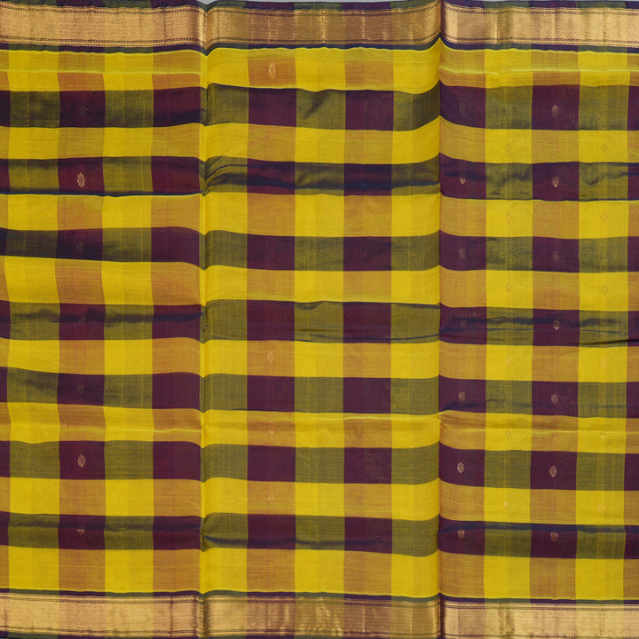 Hayagrivas Lemon Yellow & Wine Checks Pure Silk Cotton Saree SSCBF13D7-11