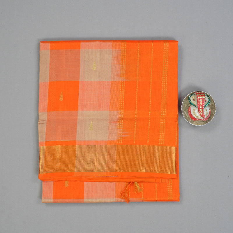 Hayagrivas Orange & Beige Checks Pure Silk Cotton Saree SSCBF13D7-12