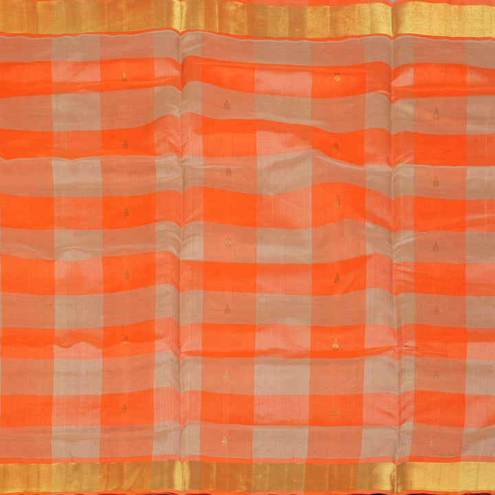 Hayagrivas Orange & Beige Checks Pure Silk Cotton Saree SSCBF13D7-12