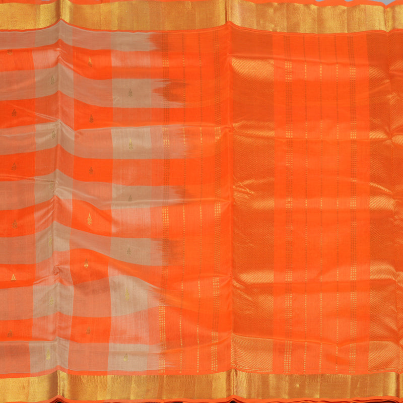 Hayagrivas Orange & Beige Checks Pure Silk Cotton Saree SSCBF13D7-12