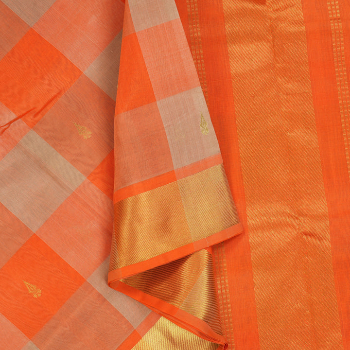 Hayagrivas Orange & Beige Checks Pure Silk Cotton Saree SSCBF13D7-12