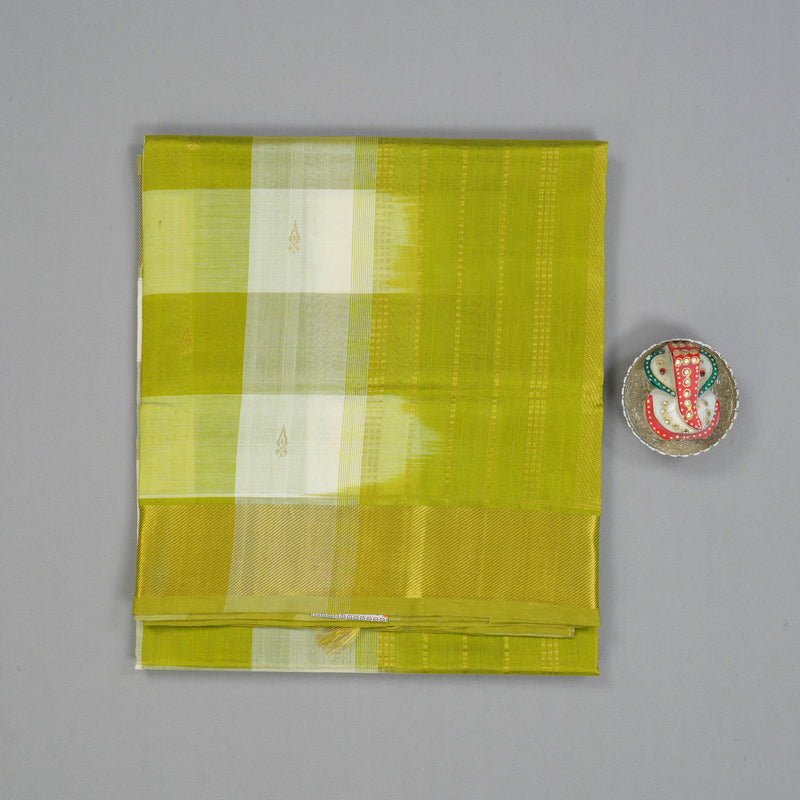 Hayagrivas Parrot Green & Off White Checks Pure Silk Cotton Saree SSCBF13D7-13