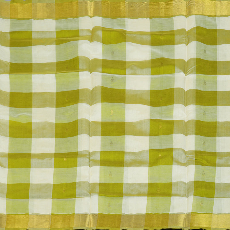 Hayagrivas Parrot Green & Off White Checks Pure Silk Cotton Saree SSCBF13D7-13