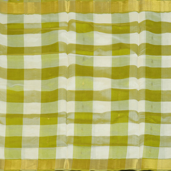 Hayagrivas Parrot Green & Off White Checks Pure Silk Cotton Saree SSCBF13D7-13