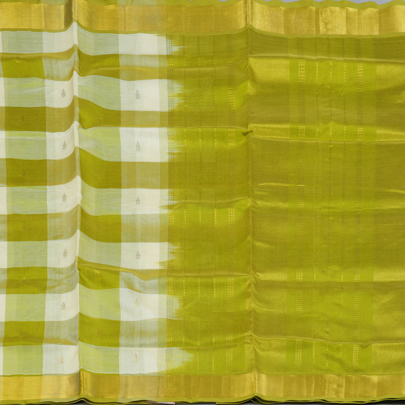 Hayagrivas Parrot Green & Off White Checks Pure Silk Cotton Saree SSCBF13D7-13