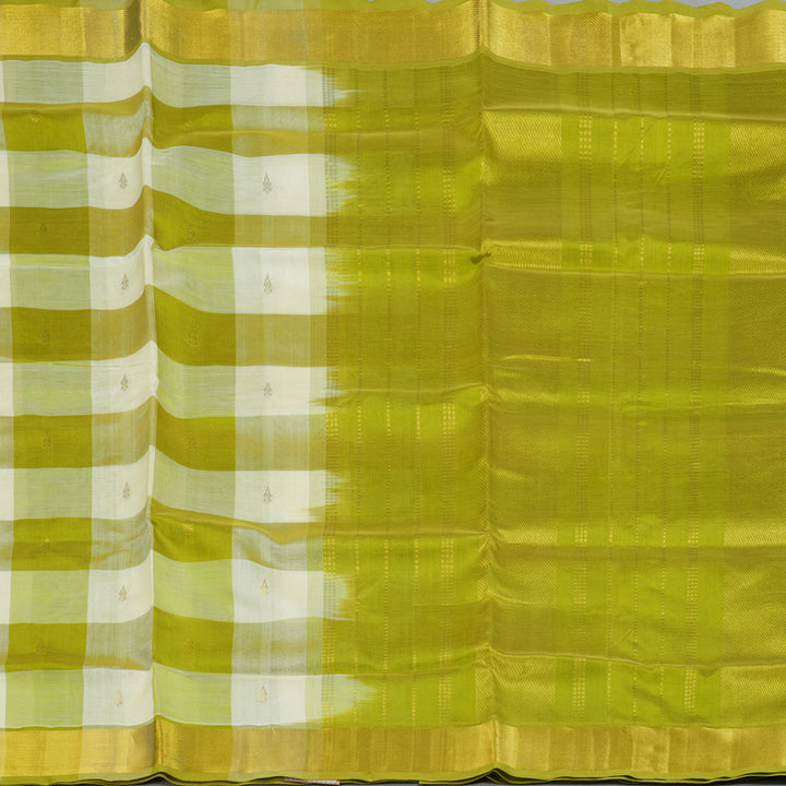 Hayagrivas Parrot Green & Off White Checks Pure Silk Cotton Saree SSCBF13D7-13