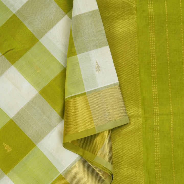 Hayagrivas Parrot Green & Off White Checks Pure Silk Cotton Saree SSCBF13D7-13