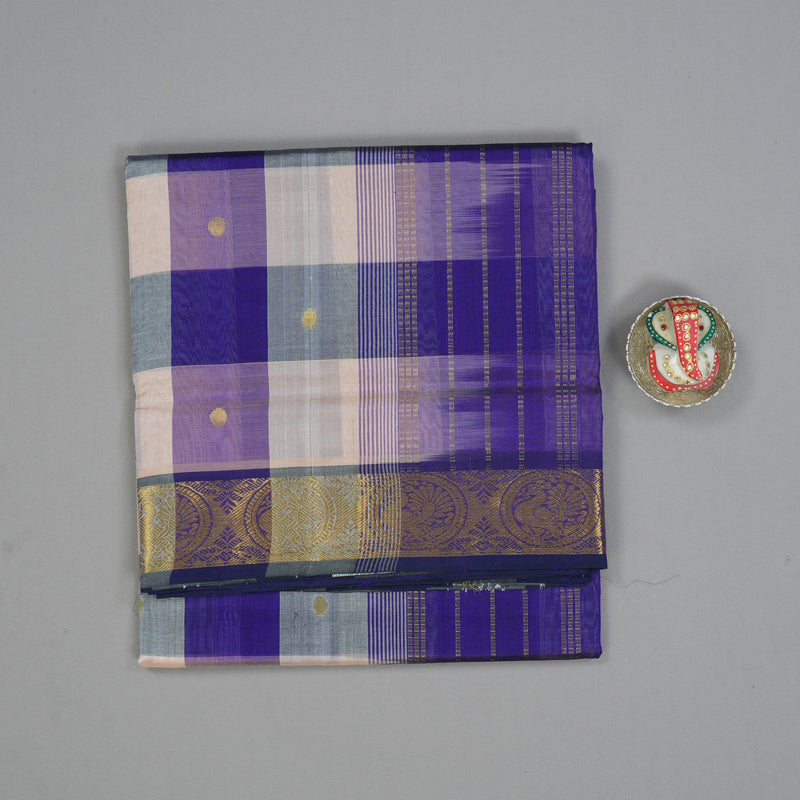 Hayagrivas MS Blue & Cream Checks Pure Silk Cotton Saree SSCBF13D7-9