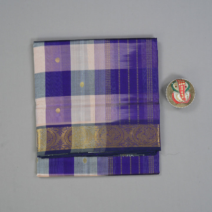 Hayagrivas MS Blue & Cream Checks Pure Silk Cotton Saree SSCBF13D7-9