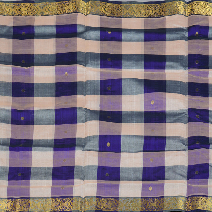 Hayagrivas MS Blue & Cream Checks Pure Silk Cotton Saree SSCBF13D7-9