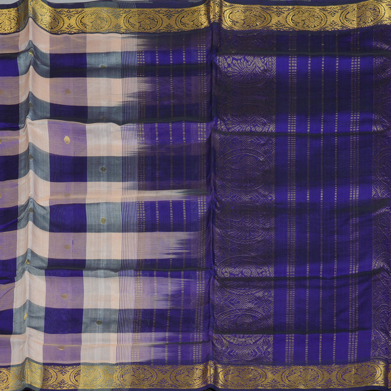 Hayagrivas MS Blue & Cream Checks Pure Silk Cotton Saree SSCBF13D7-9