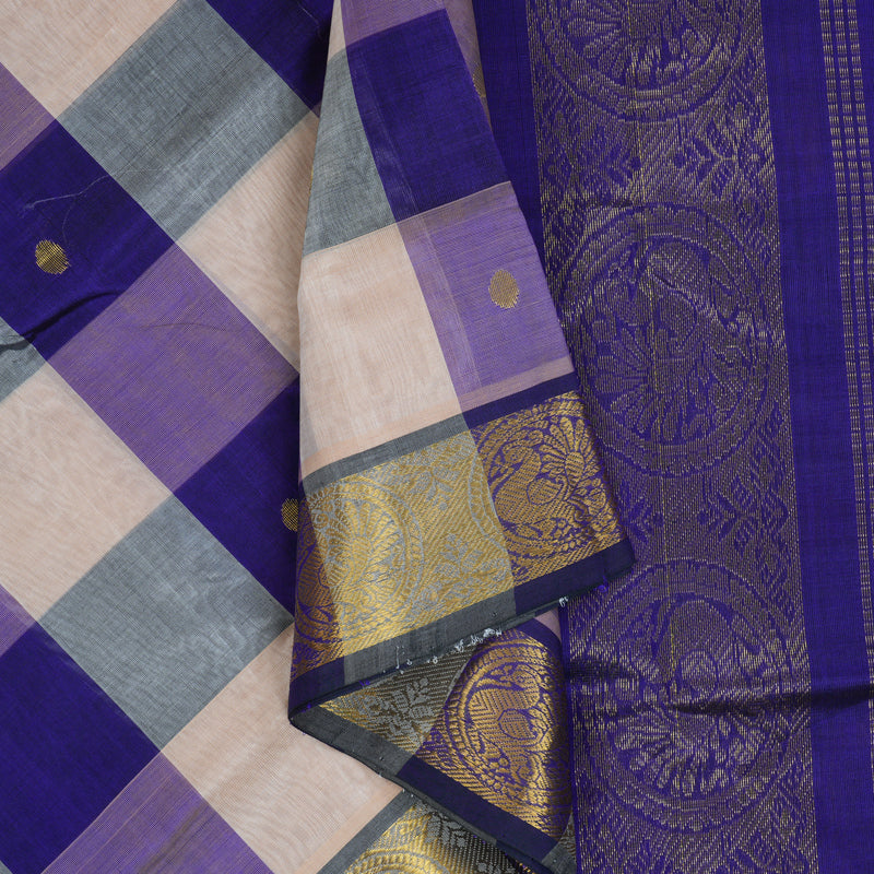 Hayagrivas MS Blue & Cream Checks Pure Silk Cotton Saree SSCBF13D7-9