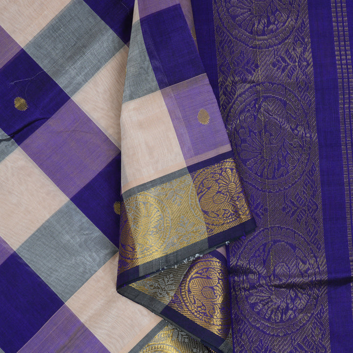 Hayagrivas MS Blue & Cream Checks Pure Silk Cotton Saree SSCBF13D7-9