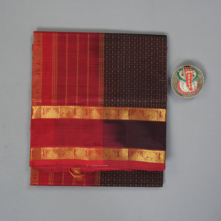 Hayagrivas Dark Brown Pure Silk Cotton Saree SSCBF14D2-5