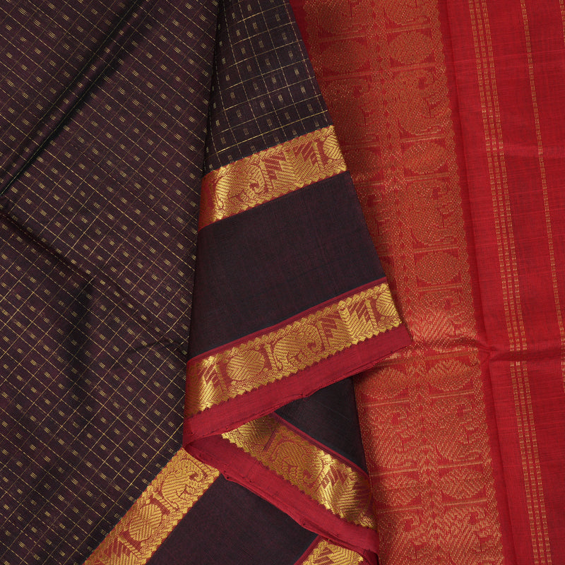 Hayagrivas Dark Brown Pure Silk Cotton Saree SSCBF14D2-5