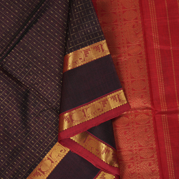 Hayagrivas Dark Brown Pure Silk Cotton Saree SSCBF14D2-5