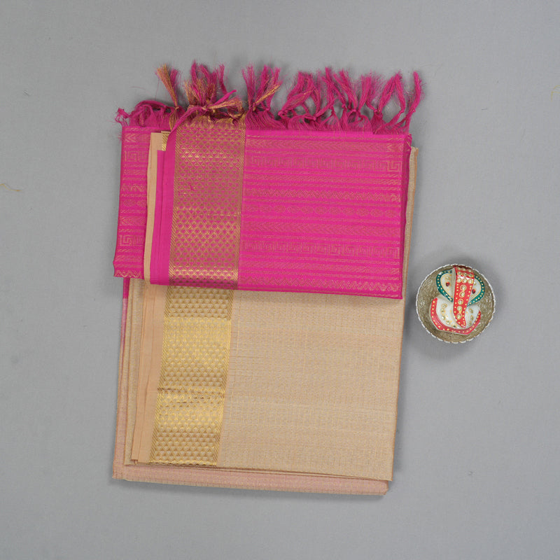 Hayagrivas Beige Kora Silk Cotton Saree SSCBF14D6-1
