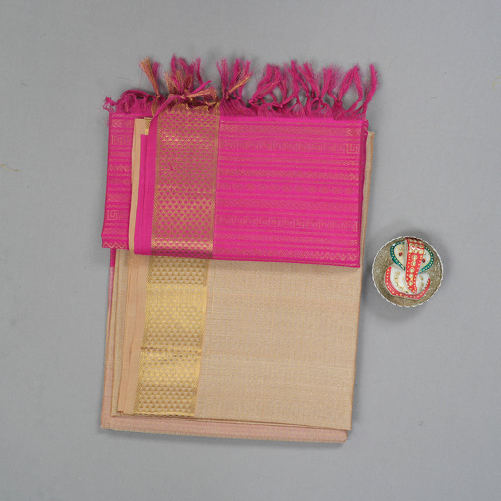 Hayagrivas Beige Kora Silk Cotton Saree SSCBF14D6-1