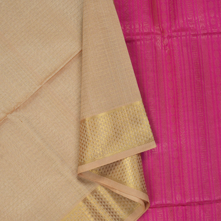 Hayagrivas Beige Kora Silk Cotton Saree SSCBF14D6-1