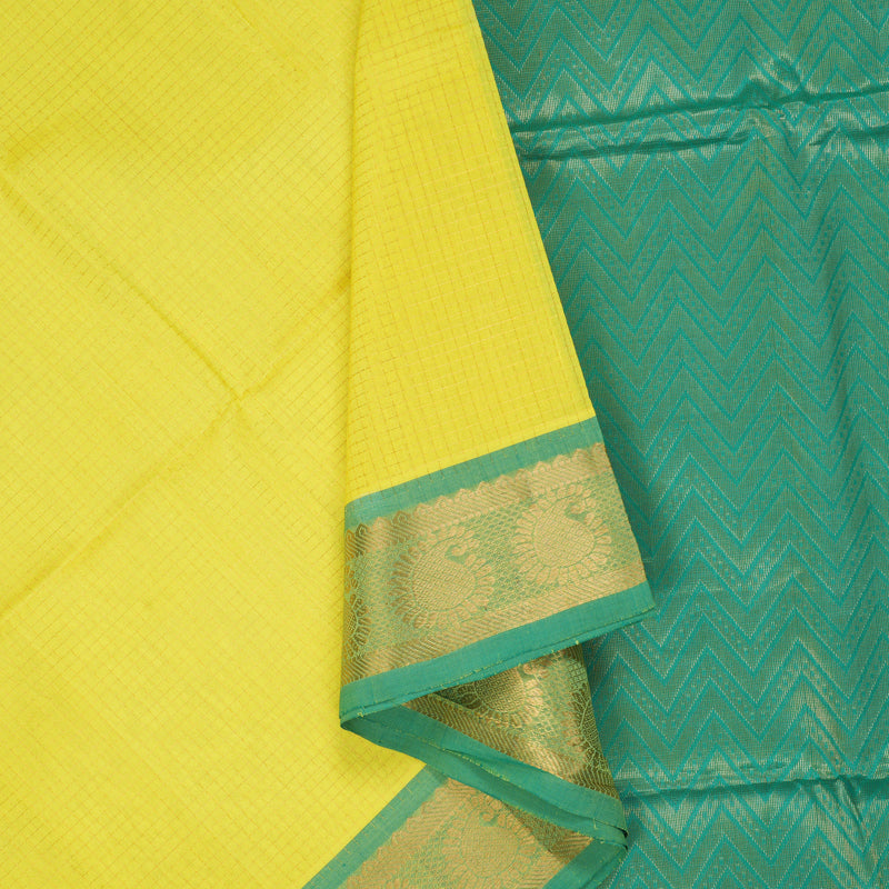 Hayagrivas Lime Yellow Kora Silk Cotton Saree SSCBF14D6-16