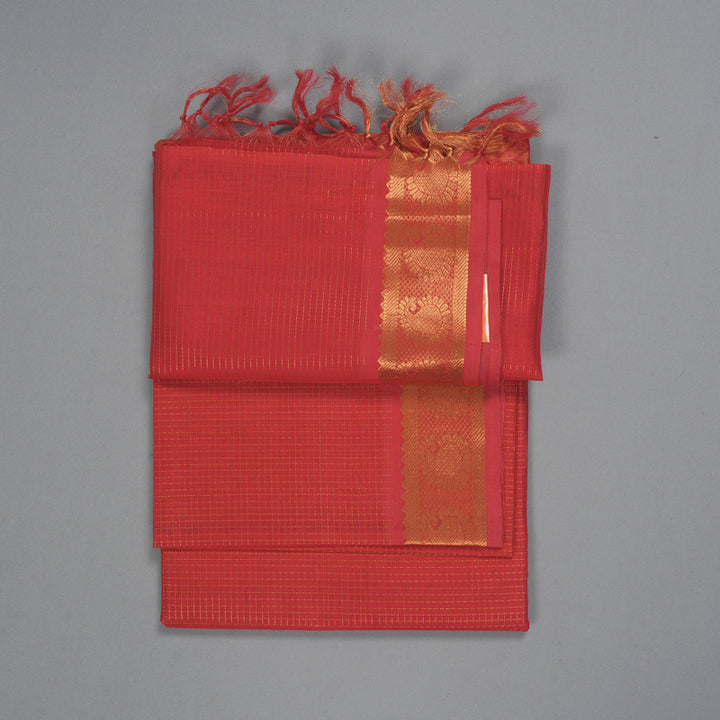 Hayagrivas Reddish-Orange Kora Silk Cotton Saree SSCBF14D6-27